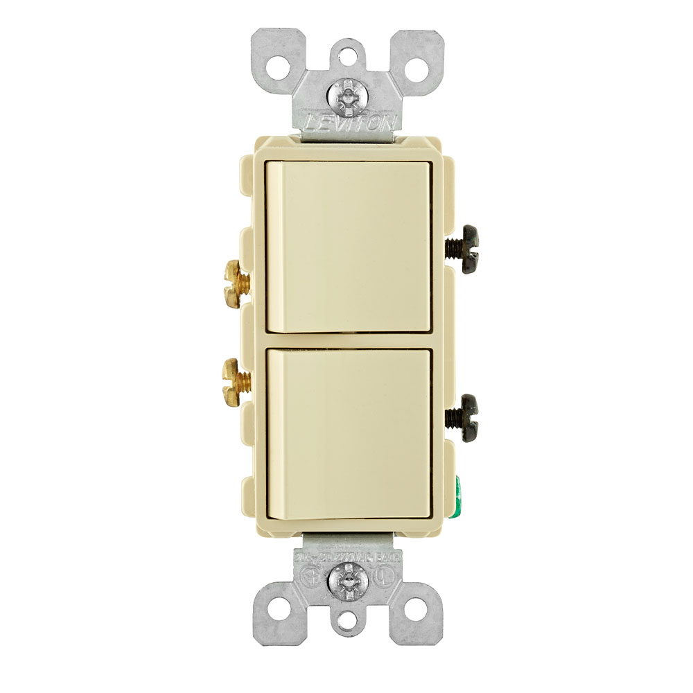 Product image for Leviton 5627-I 20 Amp 120/277 Volt Decora 1-Pole/1-Pole Commercial Grade Grounding Ivory AC Combination Switch