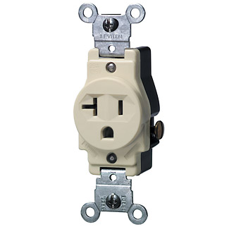 Product image for Leviton 5801-I  20A 125V Single Receptacle, Commercial Grade, Grounding, Side Wired - Ivory