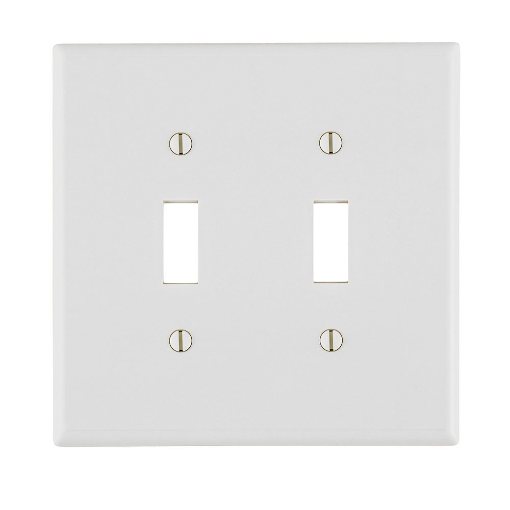 Product image for Leviton 88009 2-Gang Toggle Switch Wallplate, Thermoset, White