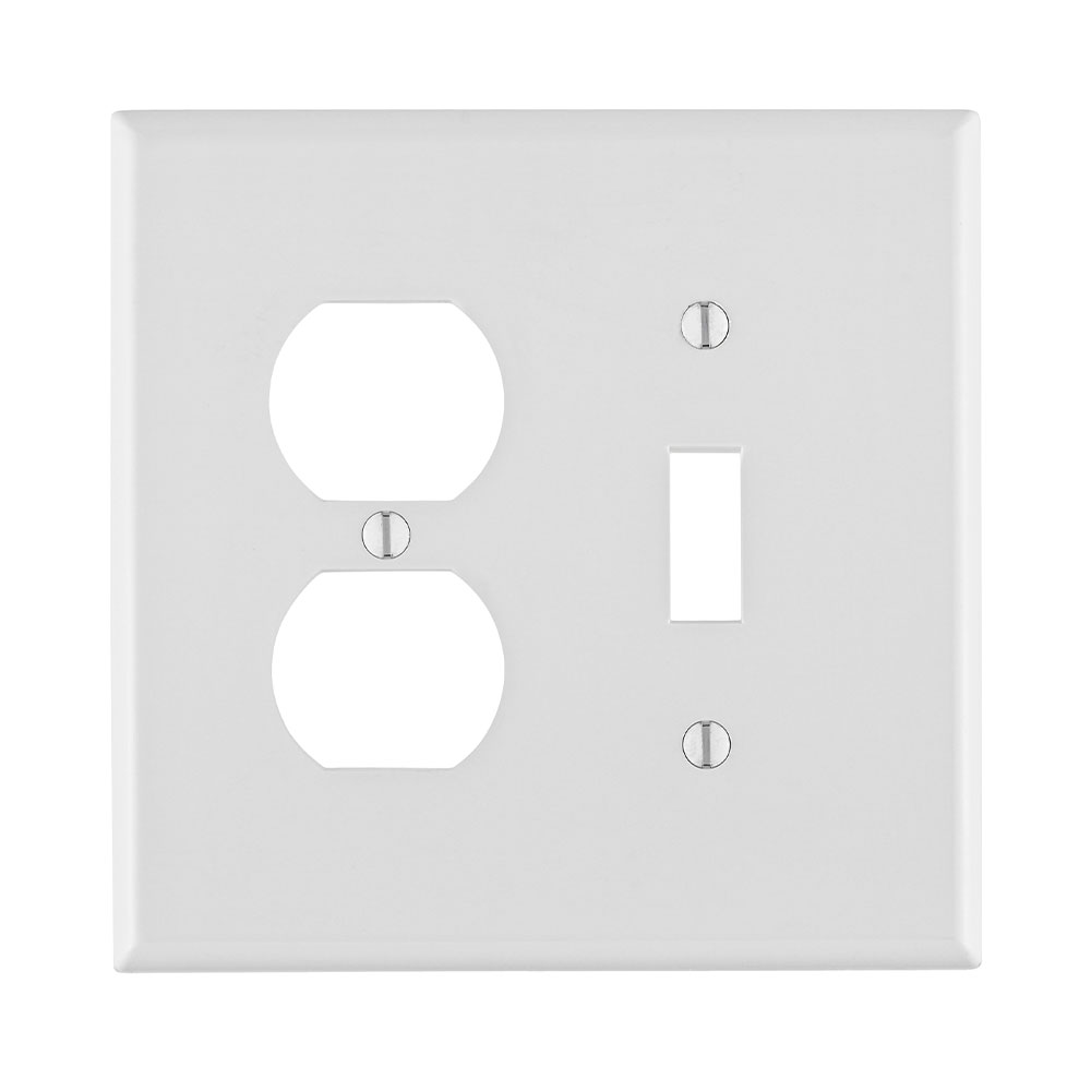 Product image for Leviton PJ18-W 4.94 x 0.255 x 4.875 Inch 2-Gang Smooth White Thermoplastic Nylon Device Mount Midway Combination Wallplate