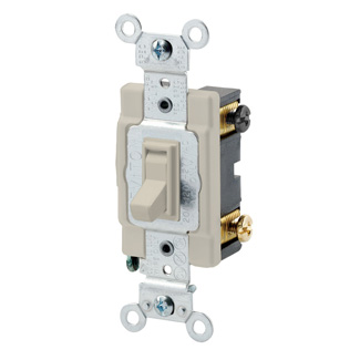 Product image for Leviton 54504-2I 120/277 VAC 15 Amp 2 Hp 4-Way Ivory Thermoplastic Grounding Framed Toggle Quiet Switch