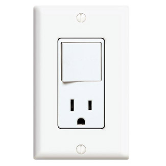 Product image for Leviton 5645-W 120 Volt 15 Amp NEMA 5-15R 3-Way 1/2 Hp White Thermoplastic Decorator Combination Switch and Receptacle