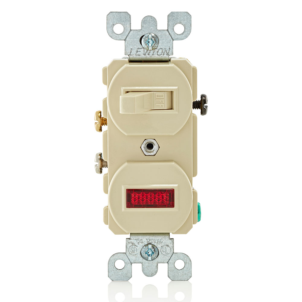 Product image for Leviton 5226-I 120/277 VAC 15 Amp 1-Pole 1/2 Hp Ivory Thermoplastic Non-Grounding Duplex AC Combination Switch