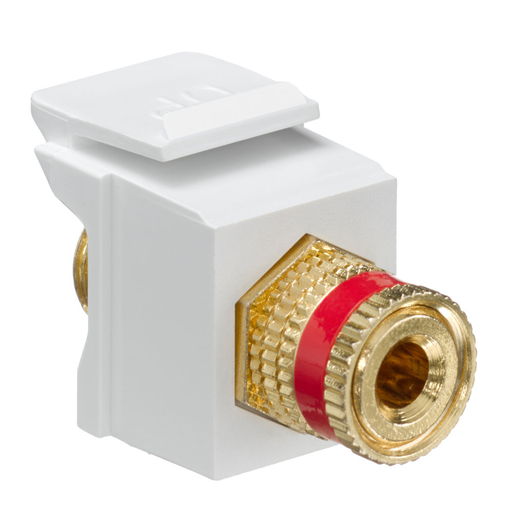 Product image for Leviton 40833-BWR White Plastic Surface/Flush Mount Snap-In Feed-Through Binding Post Audio/Video Connector