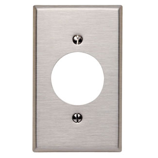 Product image for Leviton 84020-40 1-Gang 1.60" Diameter Hole Single Receptacle Wallplate, 302 Stainless Steel