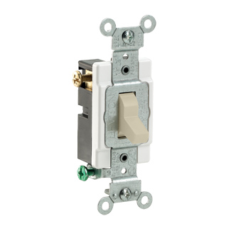 Product image for Leviton CS320-2I 120/277 VAC 20 Amp 2 Hp 3-Way Ivory Thermoplastic Grounding Toggle Quiet Switch