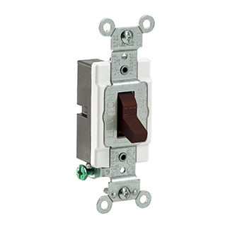 Product image for Leviton CS115-2 120/277 VAC 15 Amp 1-Pole 2 Hp Brown Thermoplastic Grounding Toggle Quiet Switch