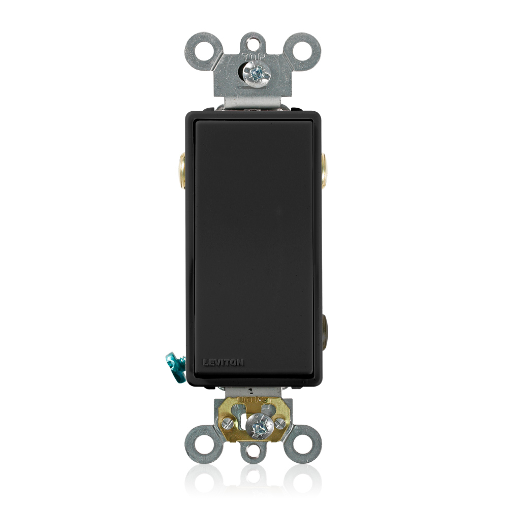 Product image for Leviton 5623-2E 20 Amp 120/277 Volt Decora Plus Rocker 3-Way Commercial Spec Grade Self Grounding Black AC Quiet Switch