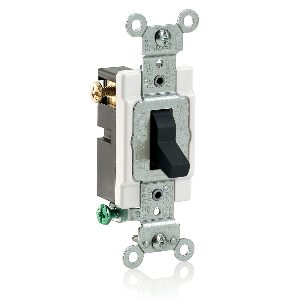 Product image for Leviton CS320-2E 120/277 VAC 20 Amp 2 Hp 3-Way Black Thermoplastic Grounding Toggle Quiet Switch