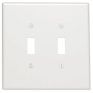 Product image for Leviton 88109 5.31 x 0.255 x 5.25 Inch 2-Gang Smooth White Thermoset Device Mount Oversize Toggle Switch Wallplate