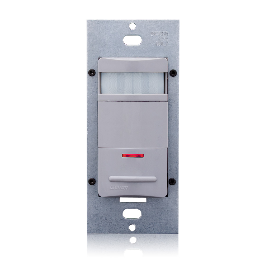 Product image for Leviton ODS10-IDG 180 Degree 2100 Square Foot Coverage Gray Decora Passive Infrared Wall Switch Occupancy Sensor