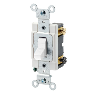 Product image for Leviton CSB2-15W 15 Amp 120/277 Volt Toggle 1-Pole Commercial Spec Grade Grounding White AC Quiet Switch