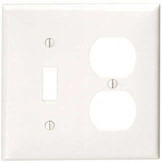 Product image for Leviton 80705-W 4.56 x 0.22 x 4.5 Inch 2-Gang Smooth White Thermoplastic Nylon Device Mount Standard Combination Wallplate