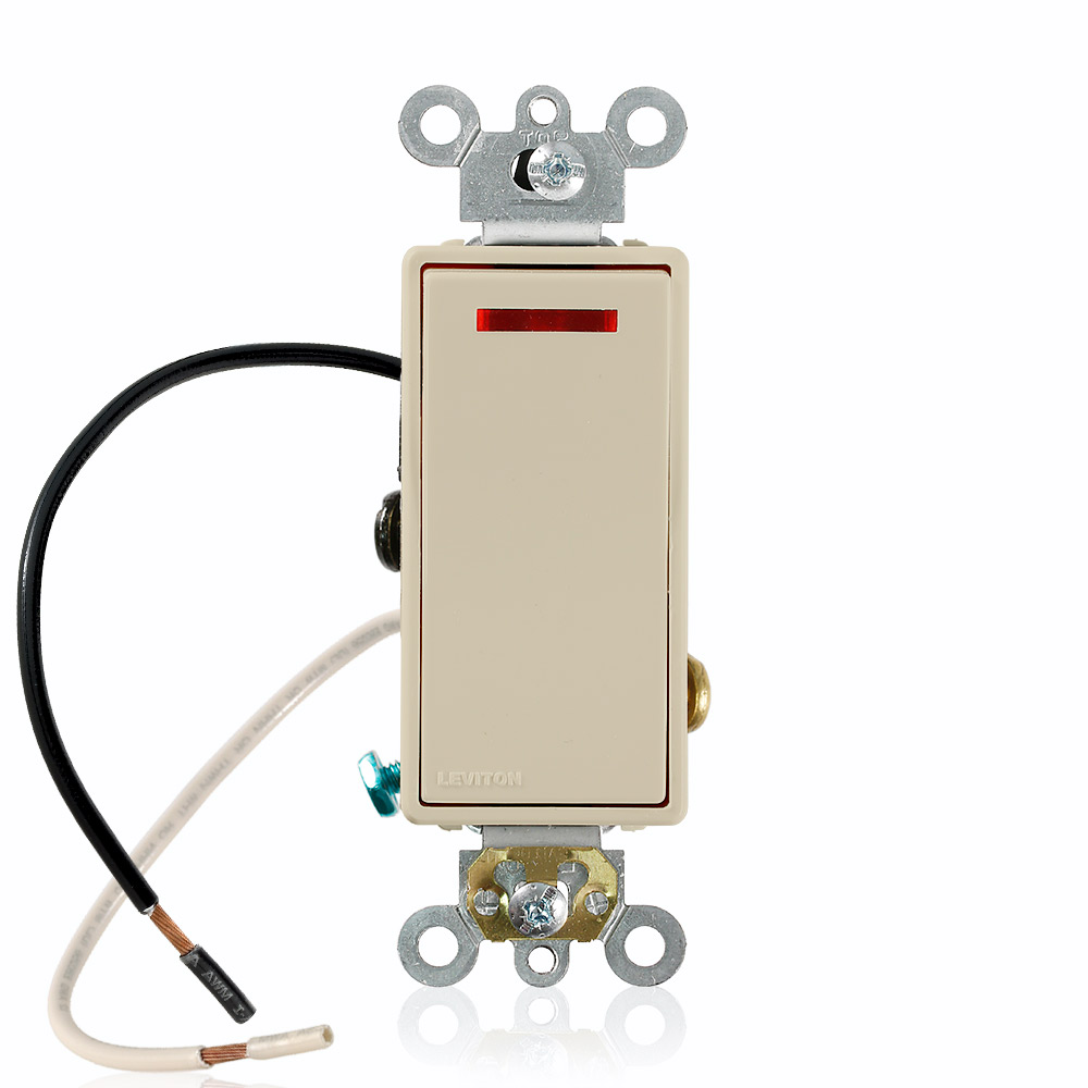 Product image for Leviton 5638-2I 20 Amp 120 Volt Decora Plus Rocker Pilot Light Illuminated ON 3-Way Self Grounding Ivory AC Quiet Switch