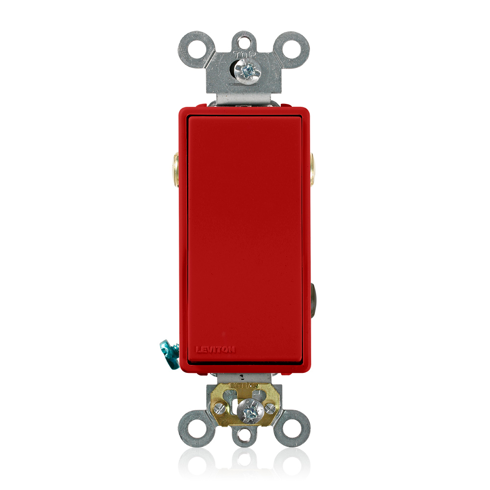 Product image for Leviton 5623-2R 20 Amp 120/277 Volt Decora Plus Rocker 3-Way Commercial Spec Grade Self Grounding Red AC Quiet Switch