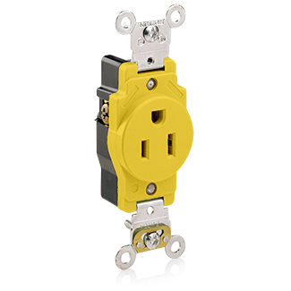 Product image for Leviton 5261-CR 125 Volt 15 Amp 2-Pole 3-Wire NEMA 5-15R Yellow Thermoplastic Grounding Narrow Straight Blade Receptacle