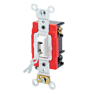 Product image for Leviton 1223-2WL 20 Amp 120/277 Volt Industrial Grade Self Grounding White Toggle Locking 3-Way AC Quiet Switch