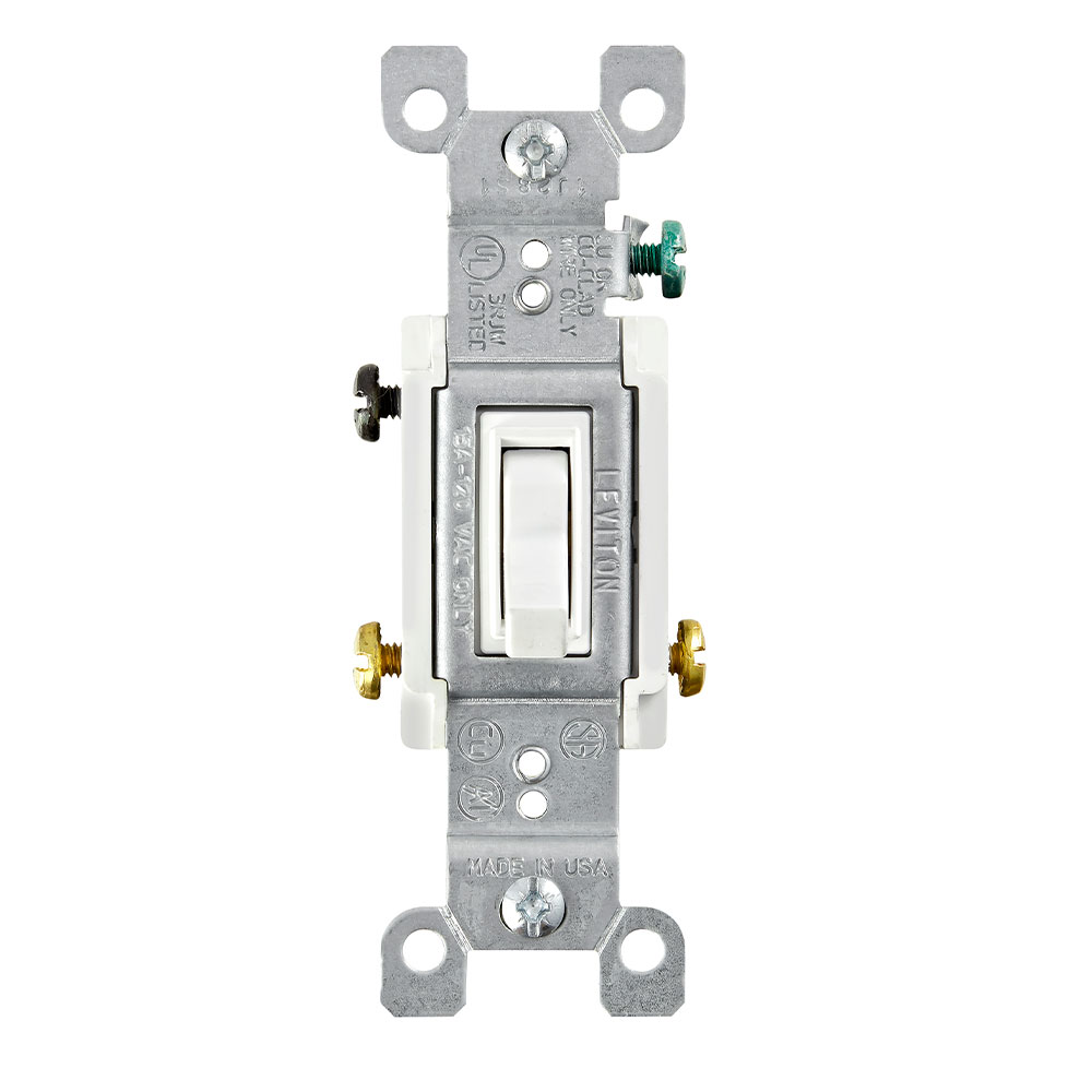 Product image for Leviton 1453-2W 3 Way White Toggle Switch