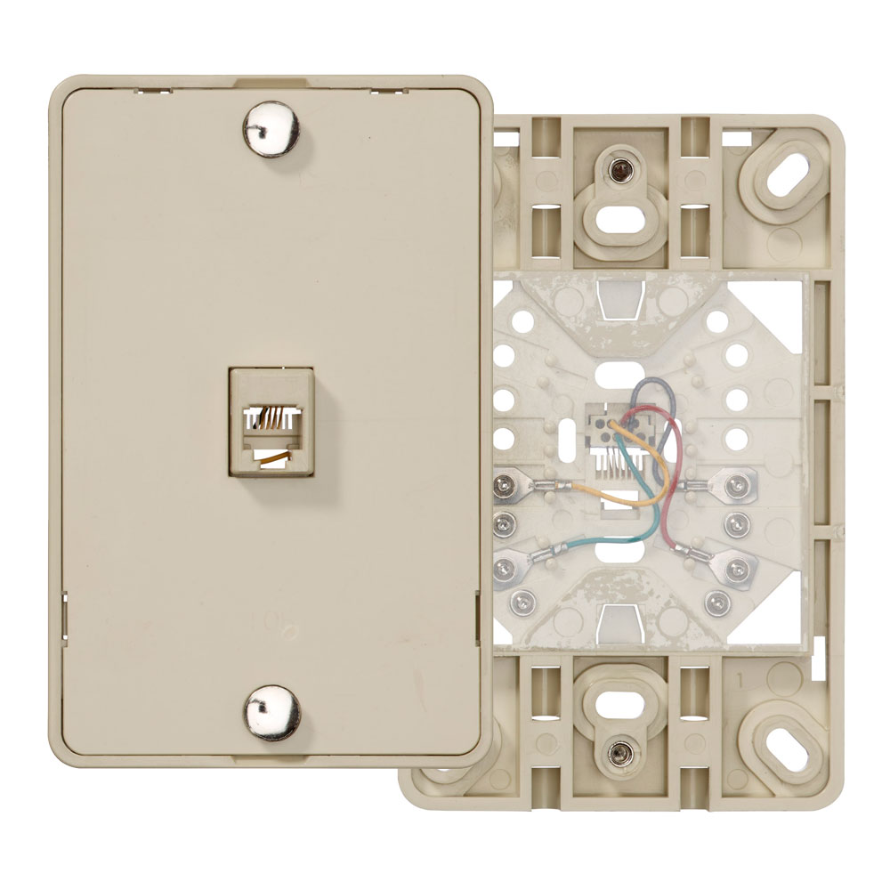 Product image for Leviton 40214-I Ivory Plastic Screw Terminal 6-Position 4-Conductor Wallplate with Modular Jack