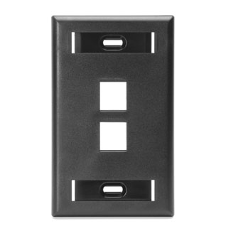 Product image for Leviton 42080-2ES Single Gang 2-Port Black QuickPort Wallplate with ID Windows