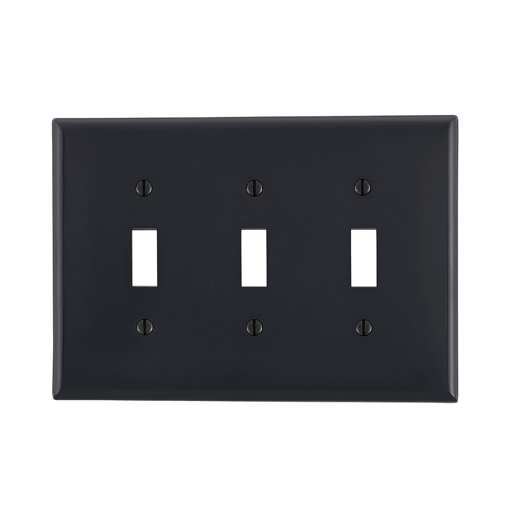 Product image for Leviton PJ3-E 3-Gang Toggle Device Midway Size Thermoplastic Nylon Device Mount Black Switch Wallplate