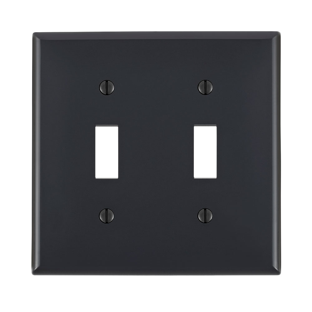 Product image for Leviton 80709-E 4.56 x 0.22 x 4.5 Inch 2-Gang Smooth Black Thermoplastic Nylon Device Mount Standard Toggle Switch Wallplate