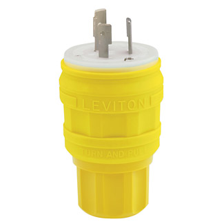 Product image for Leviton 26W47 125 Volt 20 Amp 2-Pole 3-Wire NEMA L5-20P Yellow Thermoplastic Vulcanizate Grounding Polarized Locking Plug