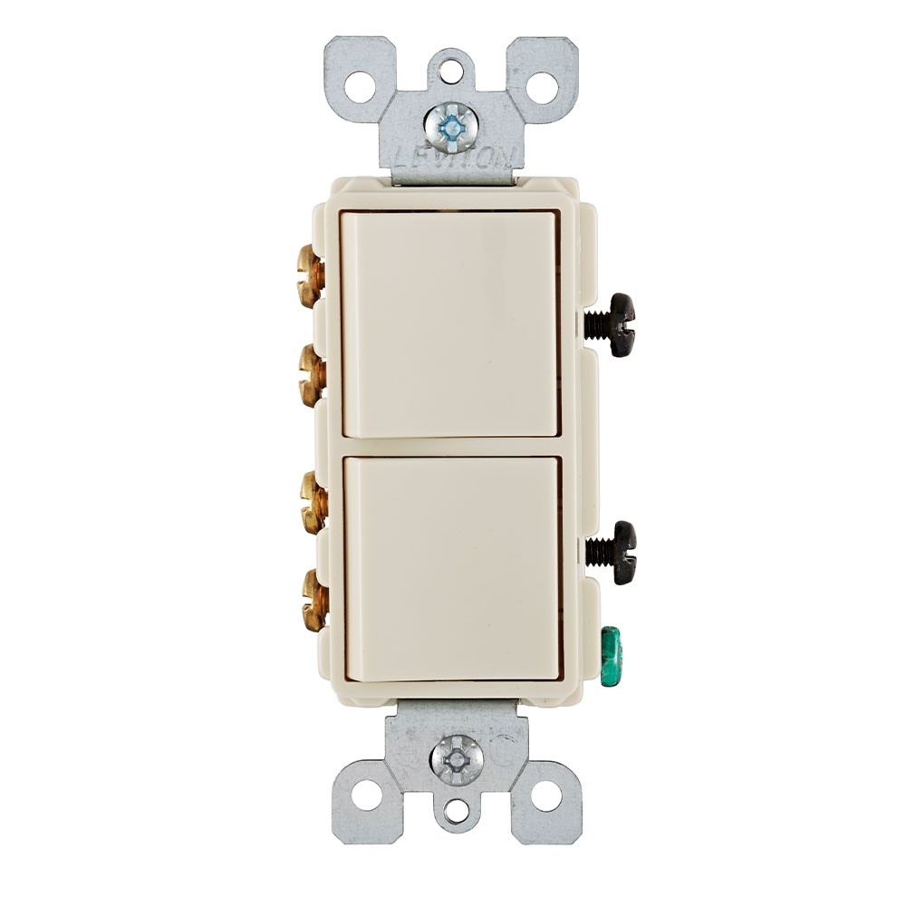 Product image for Leviton 5643-T 120/277 Volt 15 Amp 2 Hp 3-Way Light Almond Thermoplastic Grounding Decorator AC Combination Switch