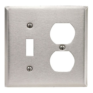 Product image for Leviton 84005 2-Gang 1-Toggle 1-Duplex Device Standard Size 430 Stainless Steel Combination Wallplate