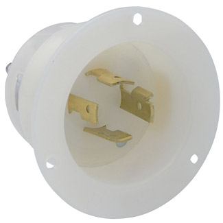 Product image for Leviton 2415 20 Amp 125/250 Volt NEMA L14-20P 3-Pole 4 Wire Flanged Inlet Industrial Grade Grounding White Locking Receptacle