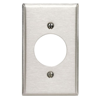 Product image for Leviton 84028 1-Gang 2.15" Diameter Hole Single Receptacle Wallplate, 430 Stainless Steel