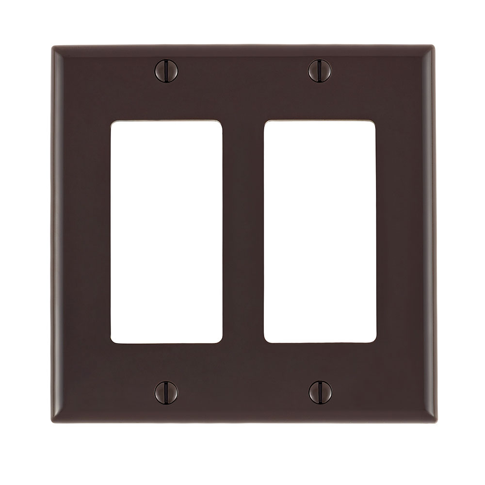 Product image for Leviton 80409-N 2-Gang Standard Size Thermoplastic Nylon Brown GFCI Device Mount Decora Wallplate