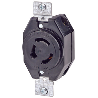 Product image for Leviton 7310-B 125/250 Volt 20 Amp 3-Pole 3-Wire Non-NEMA Black Nylon Non-Grounding Flush Mount Locking Receptacle
