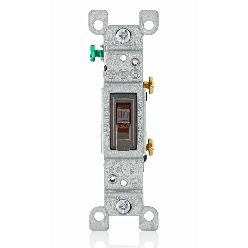 Product image for Leviton 1451-2 120 VAC 15 Amp 1-Pole 1/2 Hp Brown Thermoplastic Grounding Framed Toggle Quiet Switch
