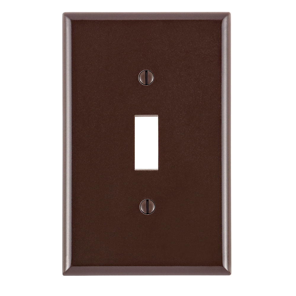 Product image for Leviton 80501 3.12 x 0.25 x 4.87 Inch 1-Gang Smooth Brown Thermoset Device Mount Midway Toggle Switch Wallplate