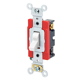 Product image for Leviton 1224-2W 120/277 VAC 20 Amp 2 Hp 4-Way White Thermoplastic Self Grounding Toggle Quiet Switch