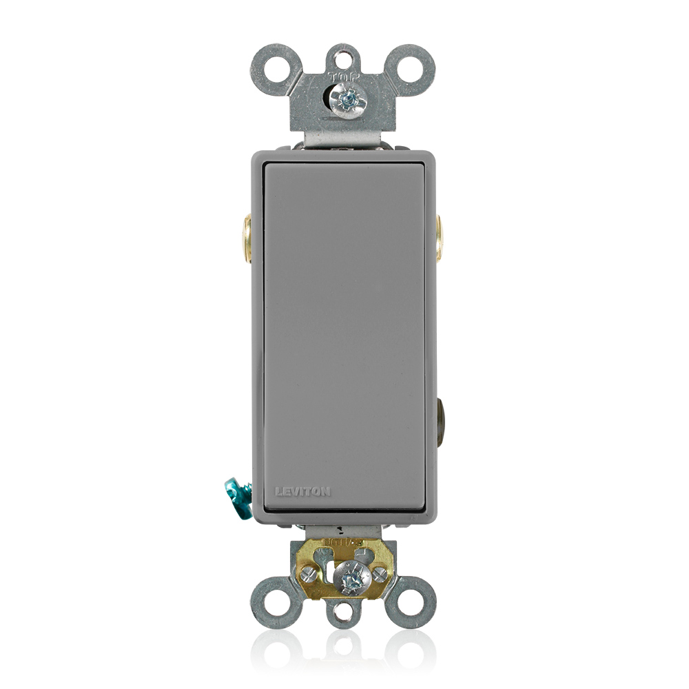 Product image for Leviton 5623-2GY 20 Amp 120/277 Volt Decora Plus Rocker 3-Way Commercial Spec Grade Self Grounding Grey AC Quiet Switch