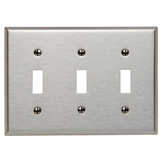 Product image for Leviton 84011-40 3-Gang Toggle Device Switch Standard Size Brushed Finish 302 Stainless Steel Wallplate