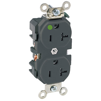 Product image for Leviton 8300-E  20amp 125volt Extra Heavy-Duty Hospital Grade Duplex Receptacle, Straight Blade, Back & Side Wired - Black
