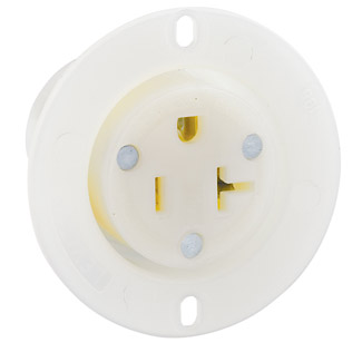 Product image for Leviton 15379-C 20 Amp 125 Volt NEMA 5-20R 2-Pole 3 Wire Industrial Grade Grounding White Flanged Outlet Receptacle