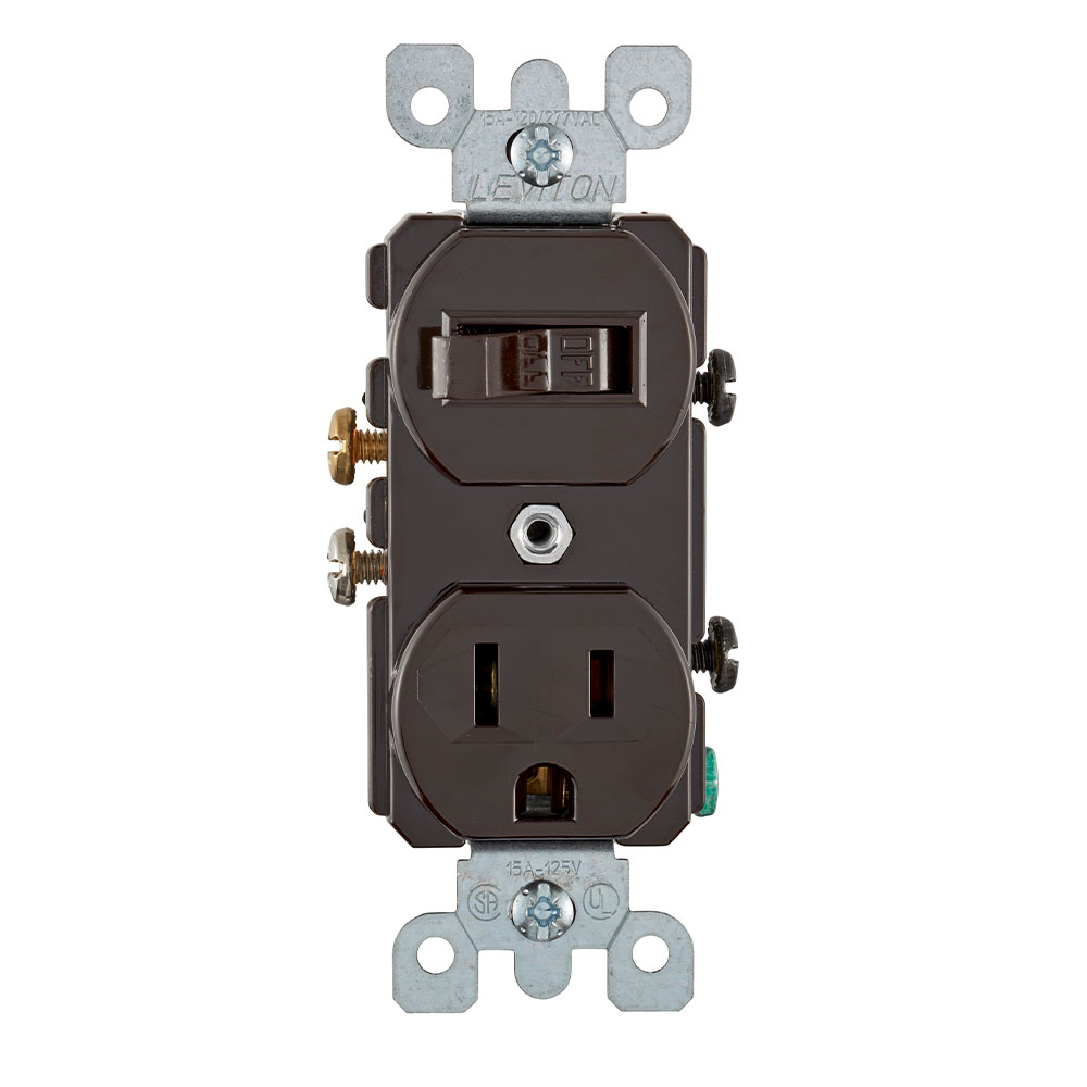 Product image for Leviton 5225 120 Volt 15 Amp 1-Pole NEMA 5-15R 1/2 Hp Brown Thermoplastic Grounding Duplex AC Combination Switch