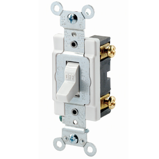 Product image for Leviton 1221-SW 20 Amp 120/277 Volt Heavy Duty Spec Grade Grounding White Toggle 1-Pole AC Quiet Switch