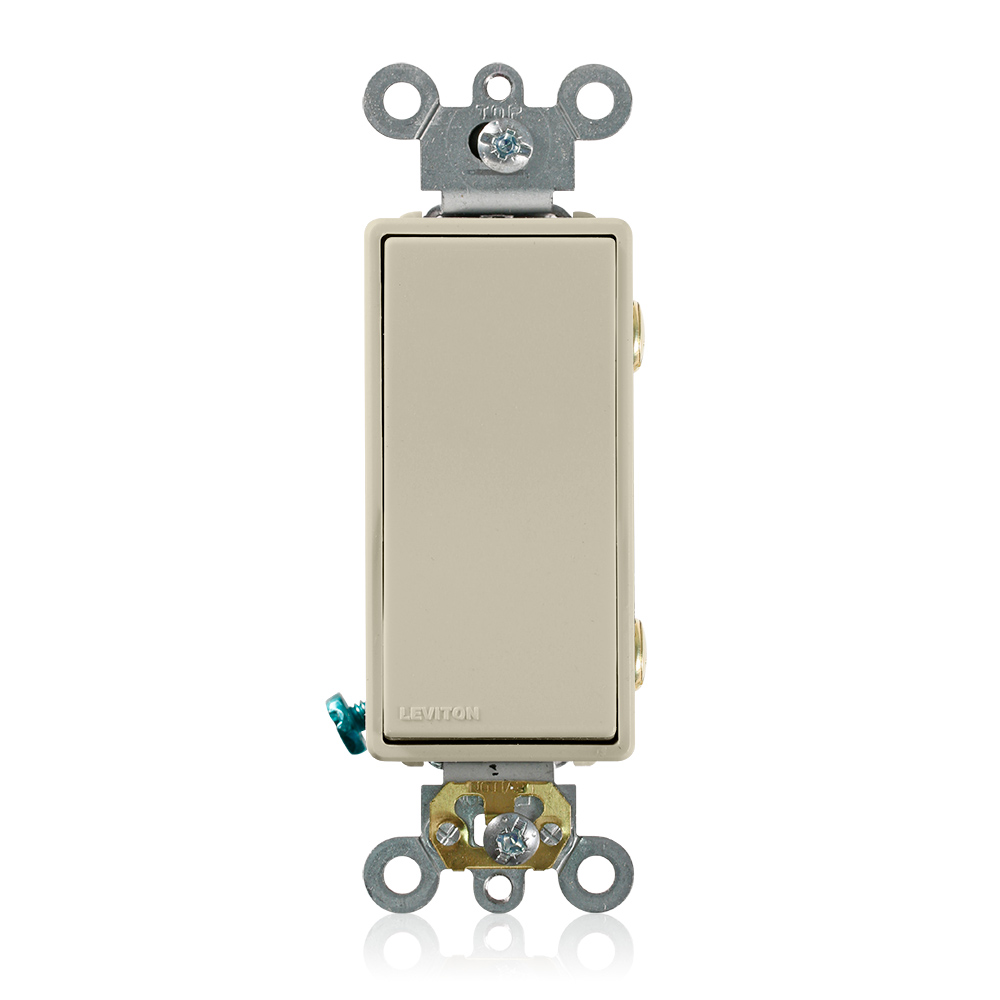 Product image for Leviton 5622-2I 120/277 VAC 20 Amp 2-Pole 2 Hp Ivory Thermoplastic Self Grounding Rocker Quiet Switch