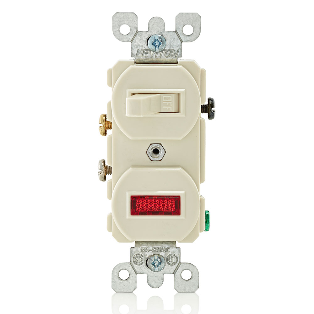 Product image for Leviton 5226-T 120/277 VAC 15 Amp 1-Pole 1/2 Hp Light Almond Thermoplastic Non-Grounding Duplex AC Combination Switch