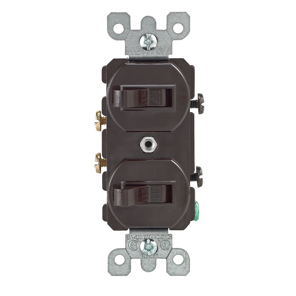 Product image for Leviton 5224-2 120/277 VAC 15 Amp 1-Pole 1/2 Hp Brown Thermoplastic Grounding Duplex Combination Switch