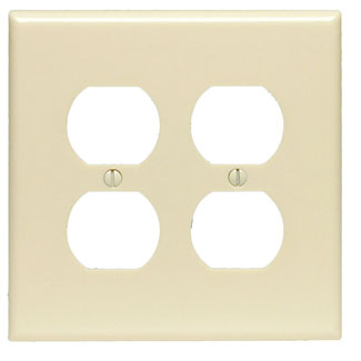 Product image for Leviton 80516-I 4.94 x 0.255 x 4.875 Inch 2-Gang Smooth Ivory Thermoset Device Mount Midway Duplex Receptacle Wallplate