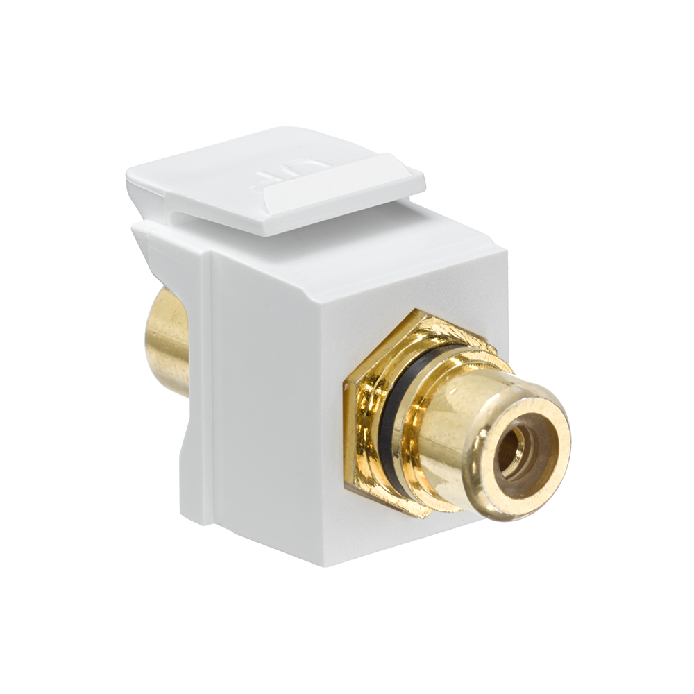 Product image for Leviton 40830-BWE Female-to-Female Gold Plated White Plastic Snap-In Surface/Flush Mount Feed-Through RCA Connector