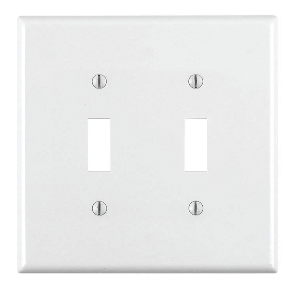 Product image for Leviton 80709-W 2 Gang White Thermoplastic Nylon Toggle Switch Wallplate