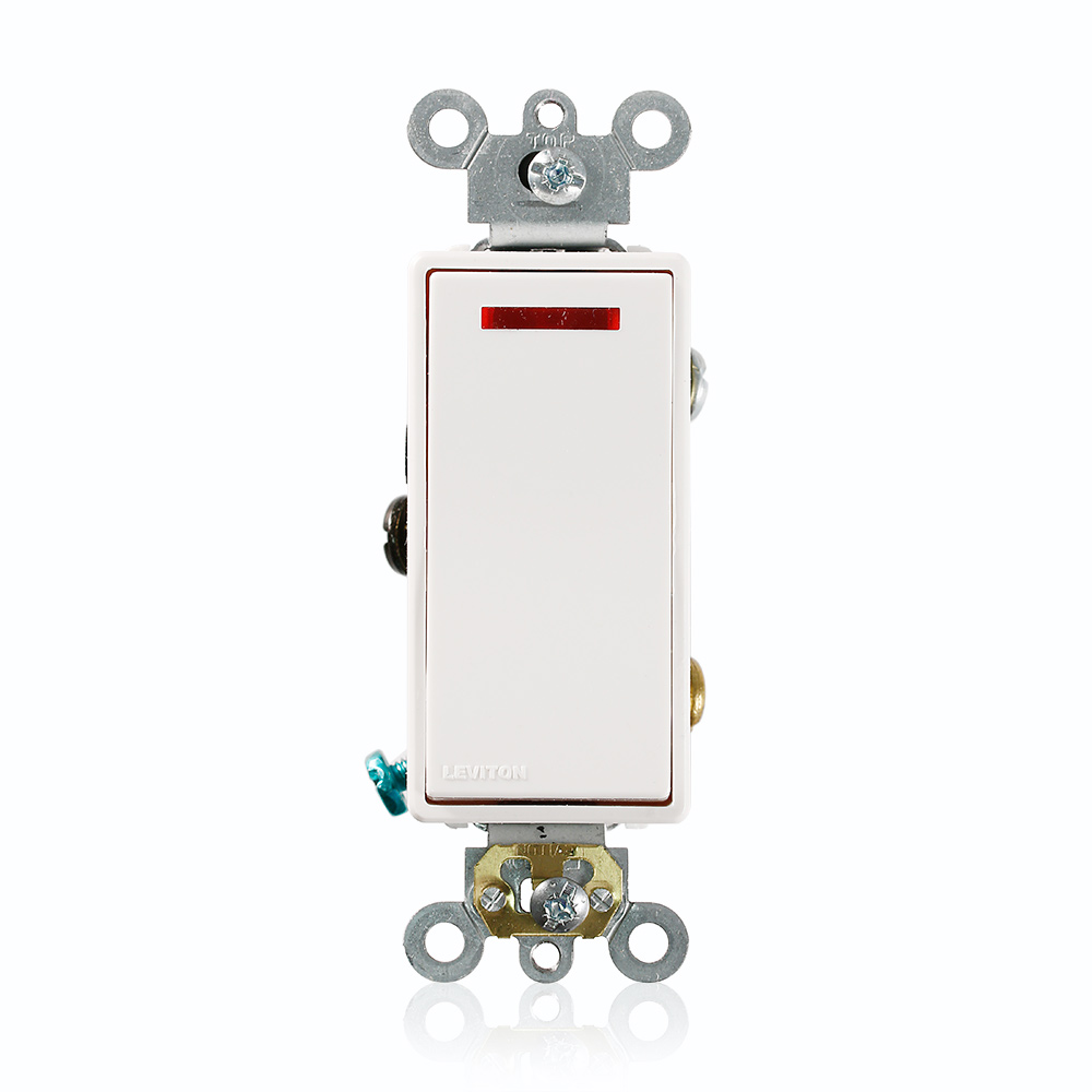 Product image for Leviton 5629-2W 277 VAC 20 Amp 1-Pole 1 Hp White Thermoplastic Polyester Illuminated Rocker Decorator Quiet Switch