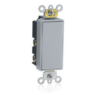 Product image for Leviton 5657-2GY 15 Amp 120/277 Volt Decora Plus Rocker Double Throw Momentary Contact 1-Pole Grey AC Quiet Switch